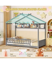 Sugift Twin Size House Bed with Storage Shelf and Headboard
