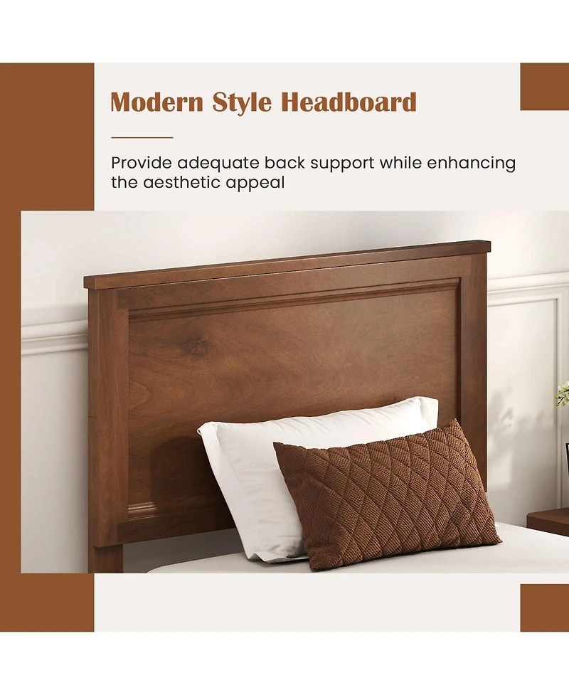 Sugift Twin Size Wooden Bed Frame with Headboard and Slat Support