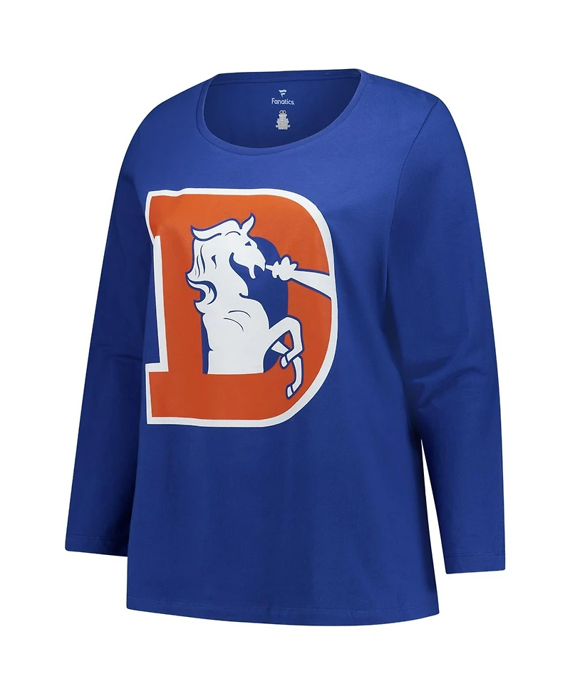 Fanatics Women's Royal Denver Broncos Plus Primary Logo Long Sleeve Scoop Neck T-Shirt
