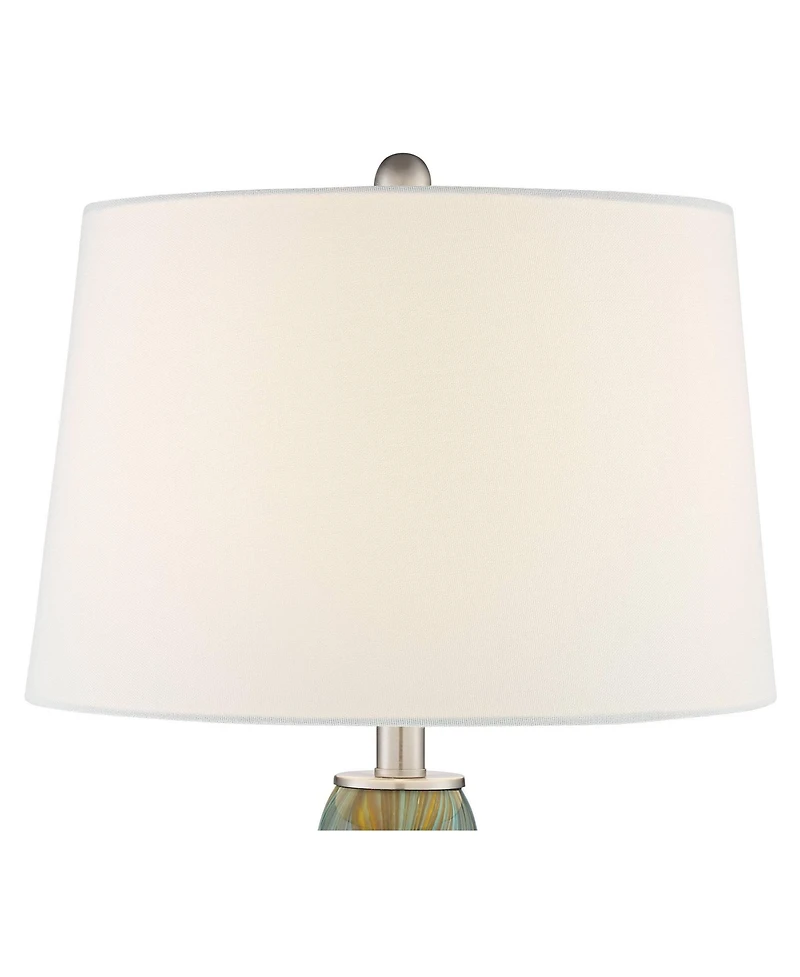 360 Lighting Modern Table Lamps Set of 2 with Round Riser 30 1 /2 Tall Art Glass Fabric Drum Shade for Bedroom Living Room Home