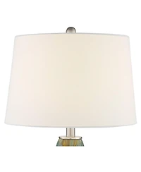 360 Lighting Modern Table Lamps Set of 2 with Round Riser 30 1 /2 Tall Art Glass Fabric Drum Shade for Bedroom Living Room Home