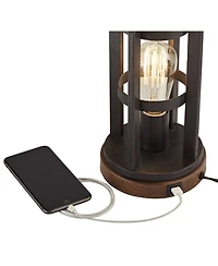 Franklin Iron Works Lucas Western Table Lamps Set of 2 with Square Risers 27.5 Inches Tall Usb Charging Port Nightlight Drum Shade for Home