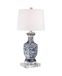 Barnes and Ivy Iris Asian Table Lamp with Square Riser 29.5 Inches Tall Jar Geneva Drum Shade for Bedroom Living Room Bedside Nightstand
