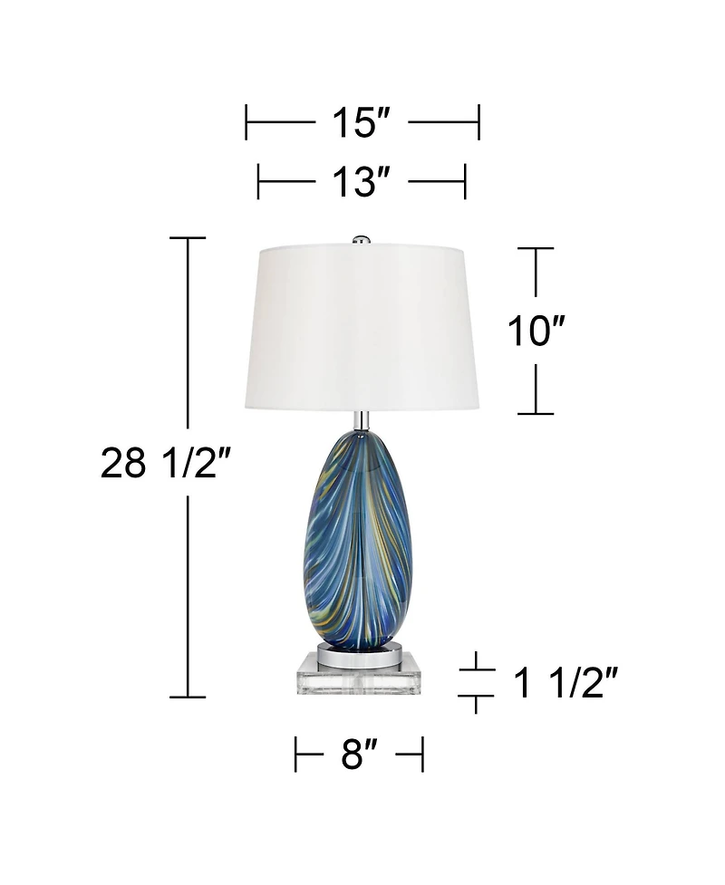 Possini Euro Design Pablo Modern Table Lamp with Square Riser 28.5 Inches Tall Art Glass Drum Shade for Bedroom Living Room Bedside Kids