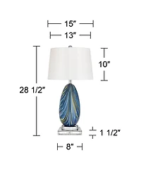 Possini Euro Design Pablo Modern Table Lamp with Square Riser 28.5 Inches Tall Art Glass Drum Shade for Bedroom Living Room Bedside Kids