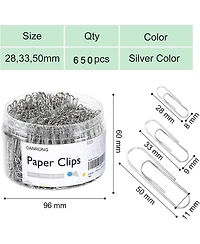 Danrong 650 Pieces Paper Clips Assorted Sizes 1.1/1.3/2 Inch, Small Medium Large Silver Paperclips for Office School Home
