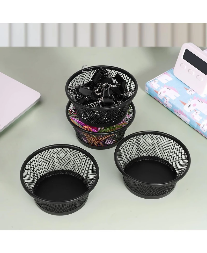 Danrong Paper Clip Holders for Desk, Mesh Metal Paperclip Dispenser Organizer, Binder Clip Container, 4 Pack