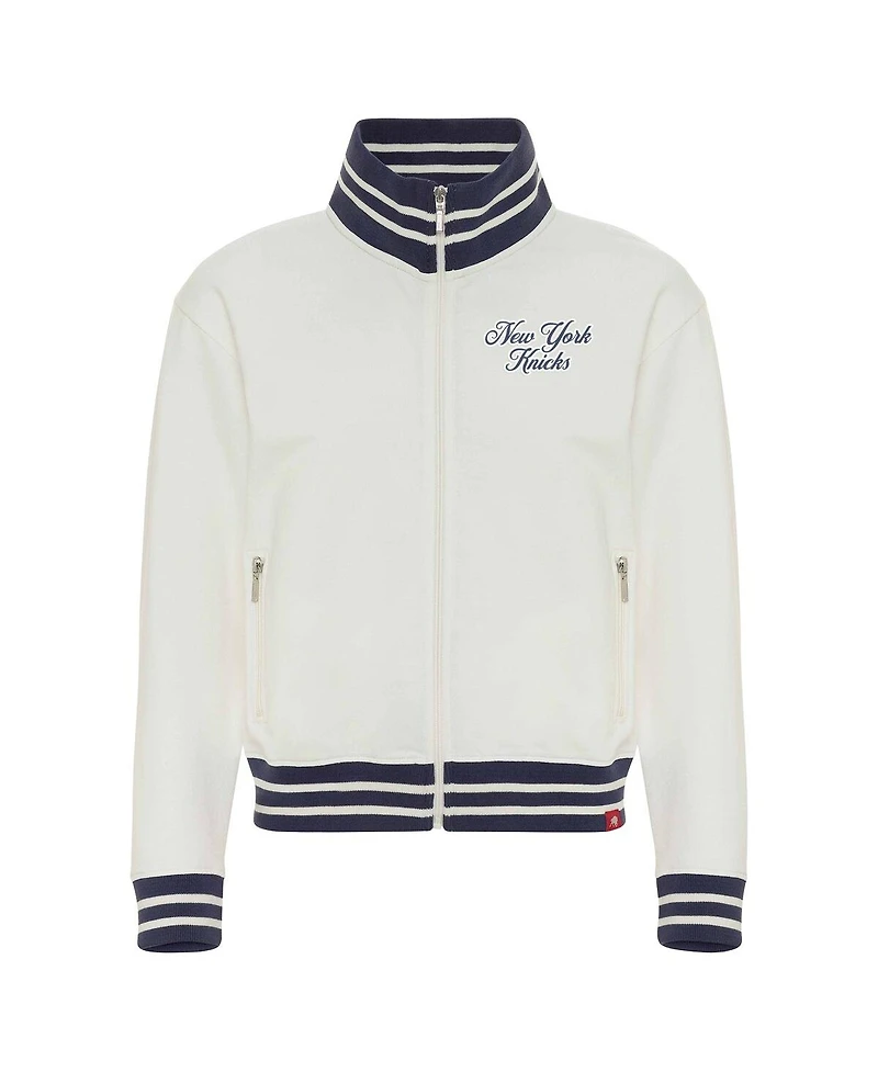 Sportiqe Women's Cream New York Knicks Athletic Club Collection Sutton French Terry Full-Zip Jacket
