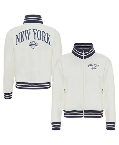 Sportiqe Women's Cream New York Knicks Athletic Club Collection Sutton French Terry Full-Zip Jacket