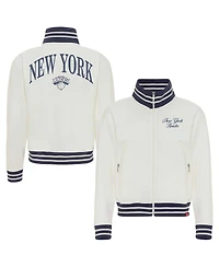 Sportiqe Women's Cream New York Knicks Athletic Club Collection Sutton French Terry Full-Zip Jacket
