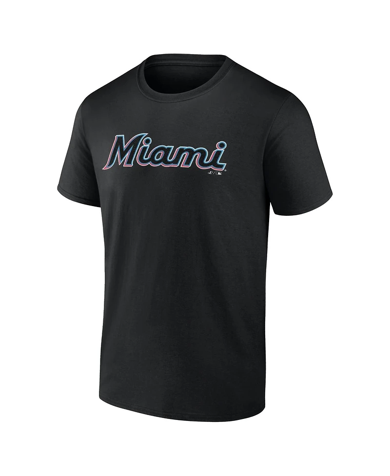Logo Athletic Men's Black Miami Marlins Wordmark T-Shirt