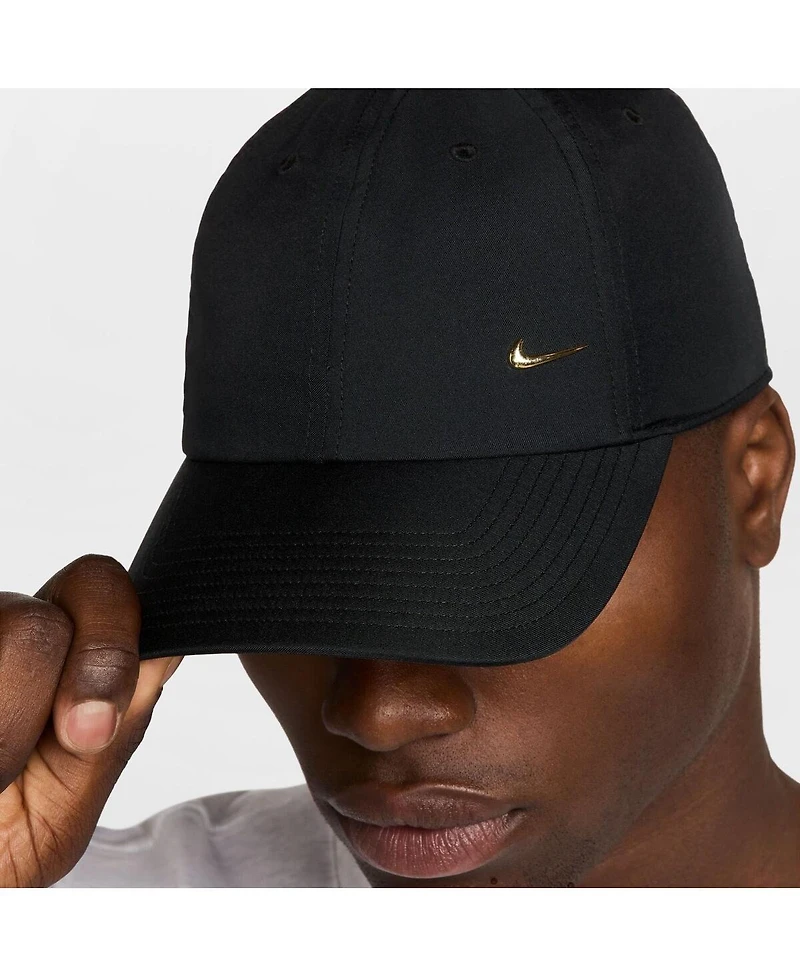 Nike Men's and Women's Black Metal Swoosh Dri-fit Club Adjustable Hat