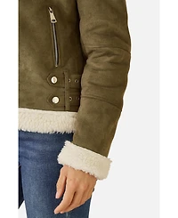 Yumi Women's Faux Suede Shearling Biker Jacket