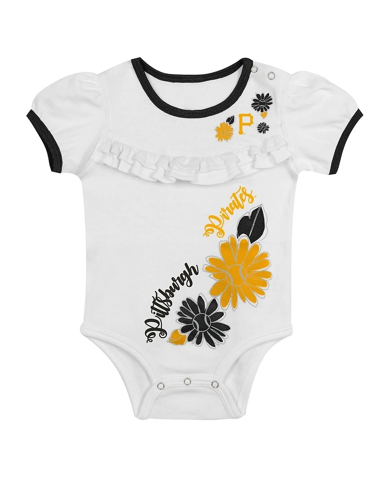 Outerstuff Baby Boys and Girls 3-Piece White/Black Pittsburgh Pirates Sweet Catcher Bodysuit, Headband Skirt Set