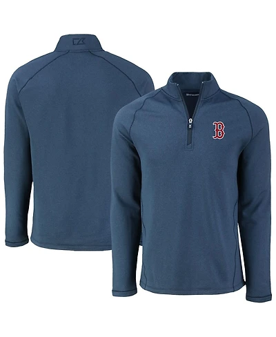 Cutter & Buck Men's Heather Navy Boston Red Sox Peshastin Eco Fleece Raglan Quarter-Zip Sweatshirt