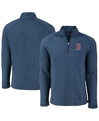 Cutter & Buck Men's Heather Navy Boston Red Sox Peshastin Eco Fleece Raglan Quarter-Zip Sweatshirt