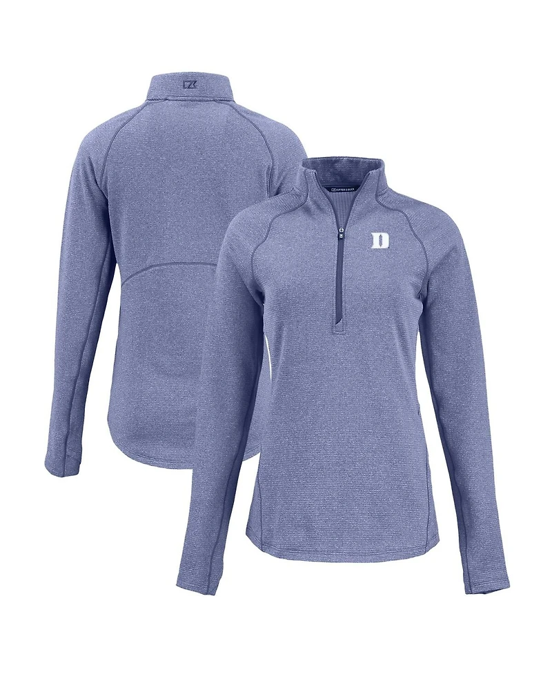 Cutter & Buck Women's Heather Blue Duke Devils Peshastin Eco Fleece Half-Zip Tri-Blend Jacket