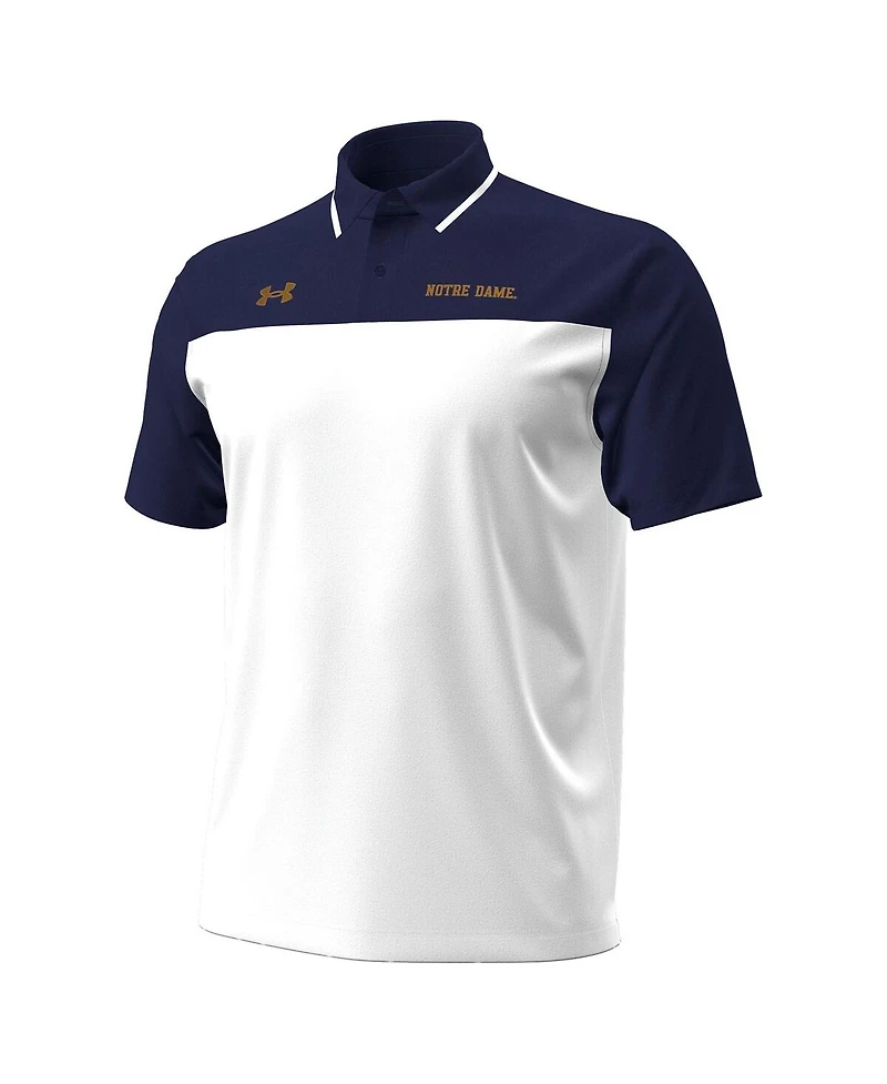 Under Armour Men's White/Navy Notre Dame Fighting Irish Green Blocked Polo Shirt