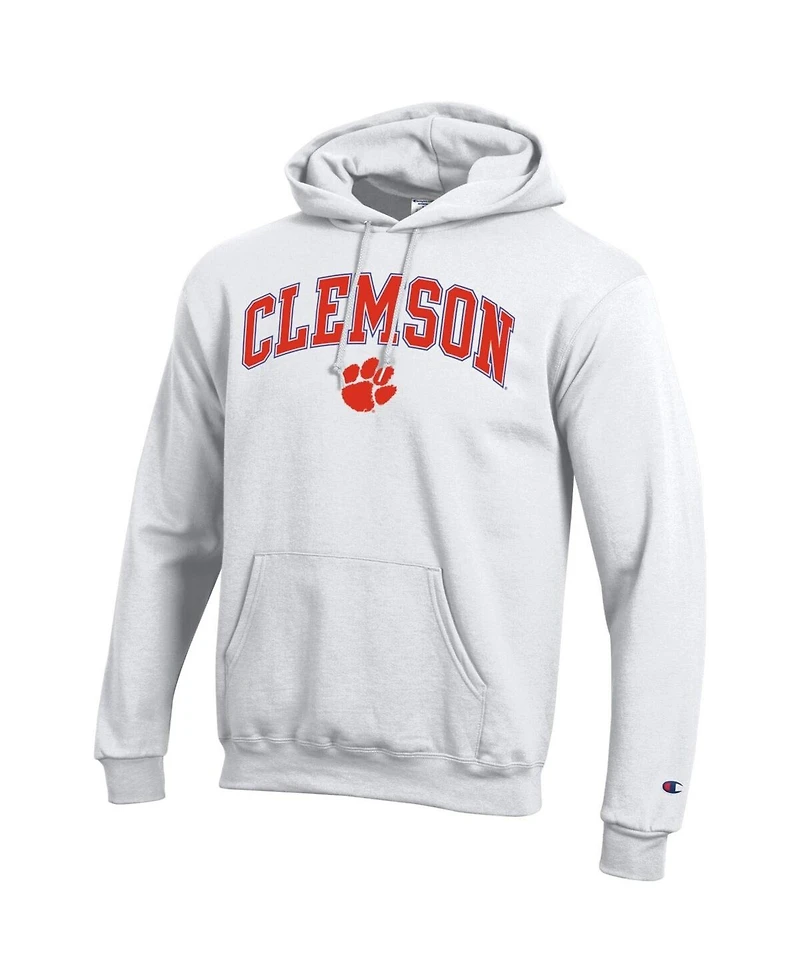 Champion Men's White Clemson Tigers Arched Logo Fleece Pullover Hoodie