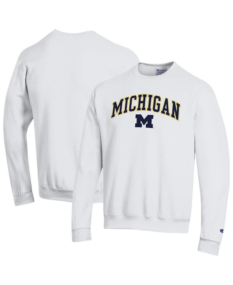 Champion Men's White Michigan Wolverines Arch Over Logo Pullover Sweatshirt