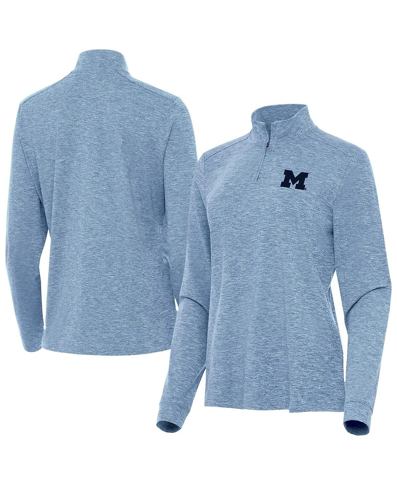 Antigua Women's Heather Light Blue Michigan Wolverines Mentor Quarter-Zip Sweatshirt
