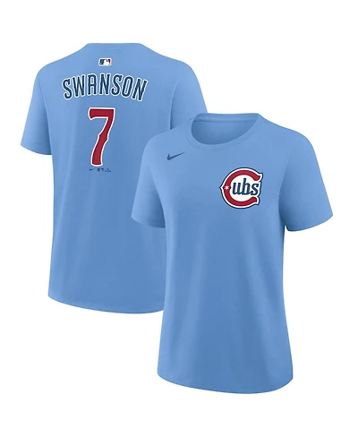 Nike Women's Dansby Swanson Light Blue Chicago Cubs Name and Number T-Shirt