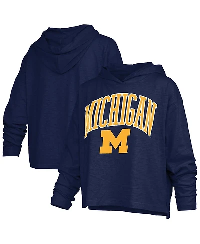 Pressbox Women's Navy Michigan Wolverines Nelson Arch Over Logo Long Sleeve Hooded Slub T-Shirt