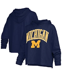 Pressbox Women's Navy Michigan Wolverines Nelson Arch Over Logo Long Sleeve Hooded Slub T-Shirt