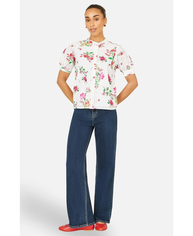 Yumi Women's Cotton Broderie Anglaise Floral Shirt