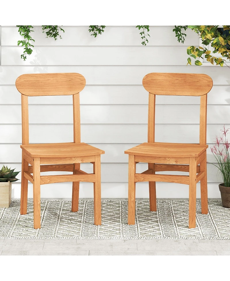 Slickblue Outdoor Teak Wood Armless Dining Chair with Slatted Seat