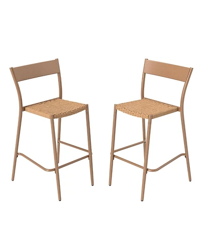 Slickblue Outdoor Bar Stools Set of 2 Rattan Seat Metal Back Design
