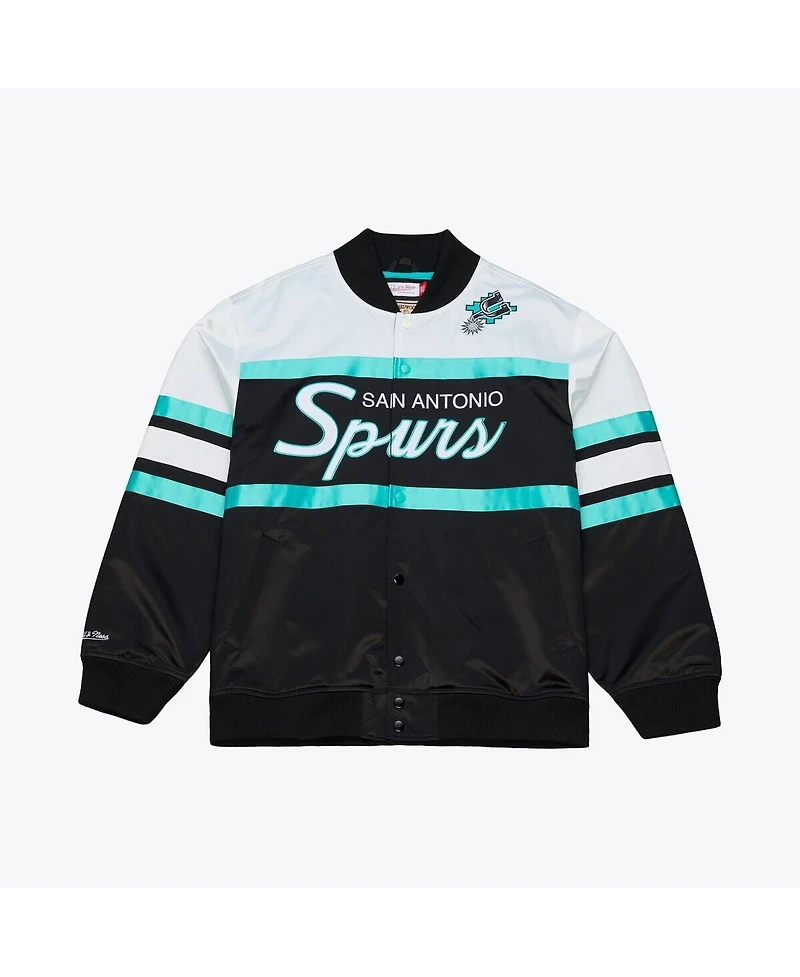 Mitchell & Ness Men's Black San Antonio Spurs Hardwood Classics Head Coach Lightweight Satin Full-Snap Jacket