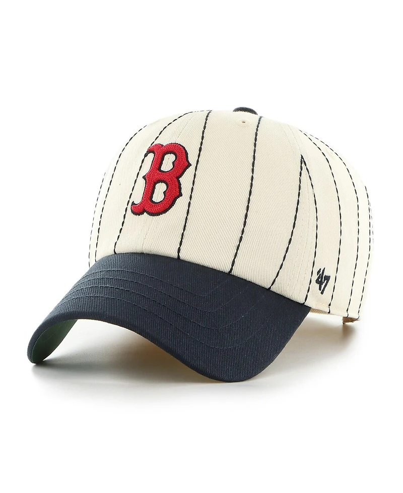 '47 Brand Men's x Rawlings Natural/Navy Boston Red Sox Pinstripe Clean Up Adjustable Hat