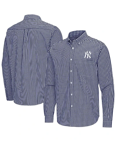 Antigua Men's Navy New York Yankees Ellis Woven Tri-Blend Button-Down Shirt