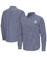 Antigua Men's Navy New York Yankees Ellis Woven Tri-Blend Button-Down Shirt