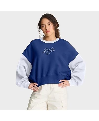 Nike Women's Royal/White New York Mets Oversized High Hip Fleece Sweatshirt