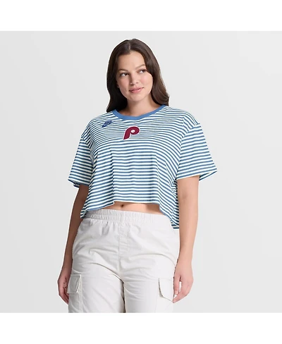 Nike Women's Light Blue/Cream Philadelphia Phillies Cooperstown Collection Striped Cropped T-Shirt