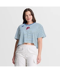 Nike Women's Light Blue/Cream Philadelphia Phillies Cooperstown Collection Striped Cropped T-Shirt