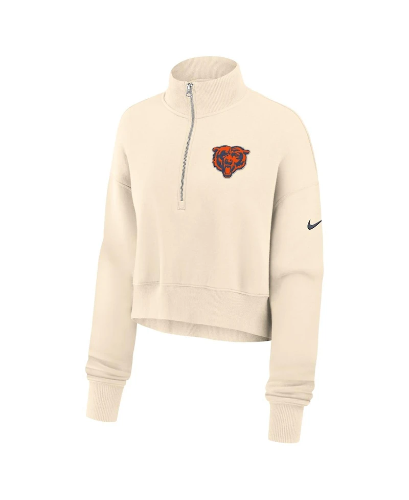 Nike Women's Cream Chicago Bears Legacy Phoenix Fleece Cropped Half-Zip Sweatshirt