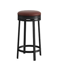 homfan Set of 2 24 Inch Swivel Counter Height Bar Stools, Backless Round Pu Leather Seat, Strong Metal Frame Modern Chairs for Kitchen