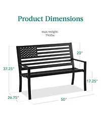 Best Choice Products Indoor Outdoor Steel Garden Bench American Flag Backrest, 790lb Capacity