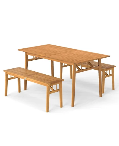 Slickblue Outdoor Acacia Wood Dining Set 3 Piece Picnic Table & Benches