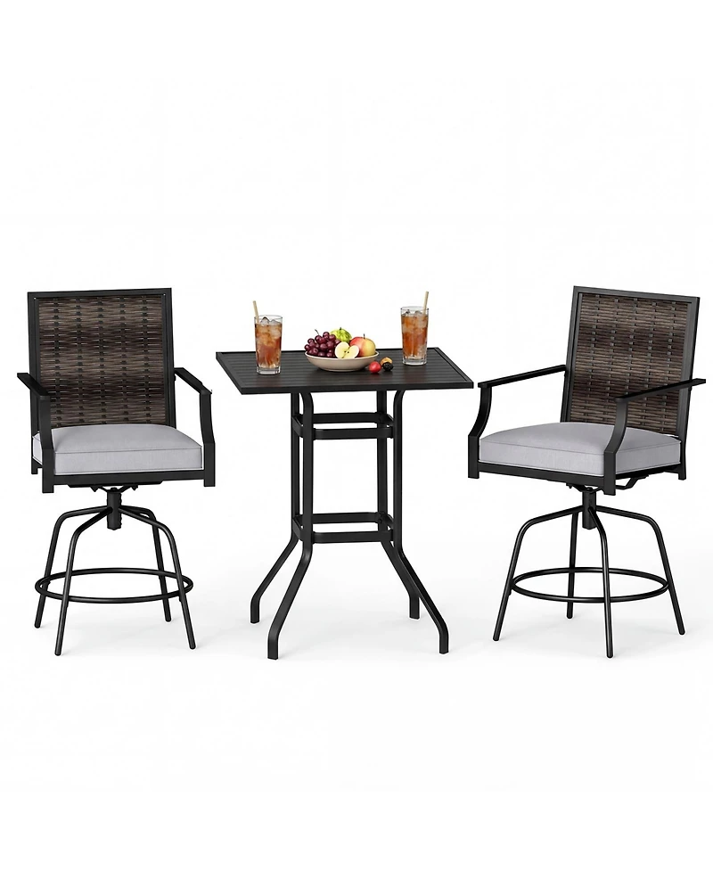 Slickblue Outdoor Bar Table Set 3 Piece with Swivel Rattan Chairs