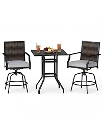 Slickblue Outdoor Bar Table Set 3 Piece with Swivel Rattan Chairs