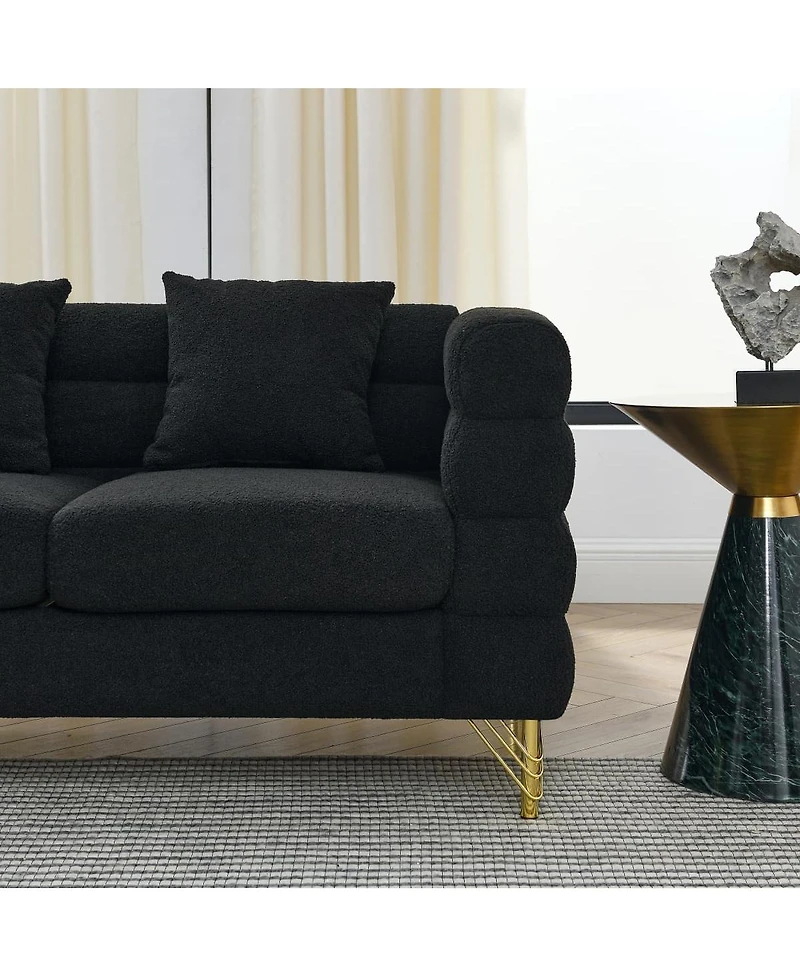 Maison Boucle 81'' Three-Seater Teddy Fabric Sofa Couch, Deep Seating, 3 Pillows