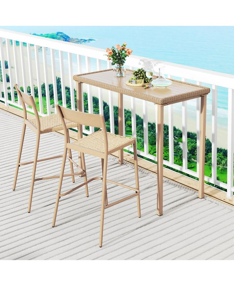 Sugift 3-Piece Patio Bar Table Set with High Table and 2 Armless Chairs