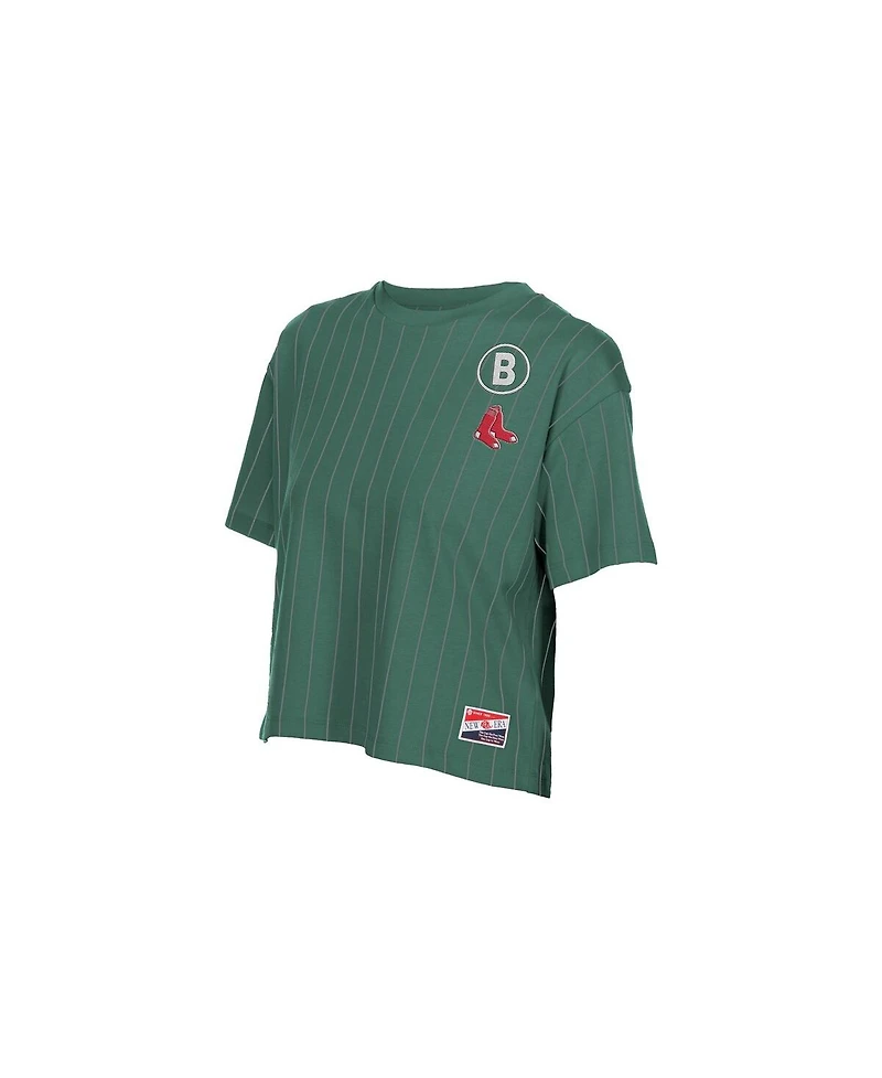 New Era Women's Green Boston Red Sox City Connect Throwback Meshback Pinstripe Boxy T-Shirt
