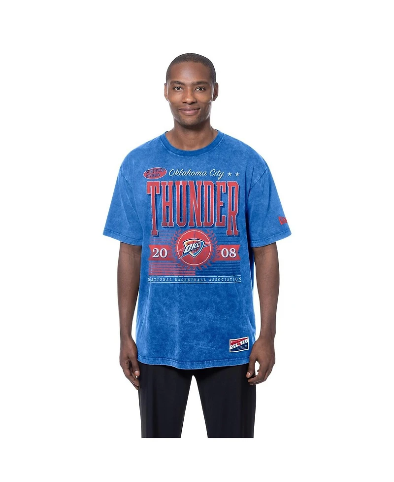 New Era Men's Blue Oklahoma City Thunder Oversized Throwback Collection Mineral Wash T-Shirt