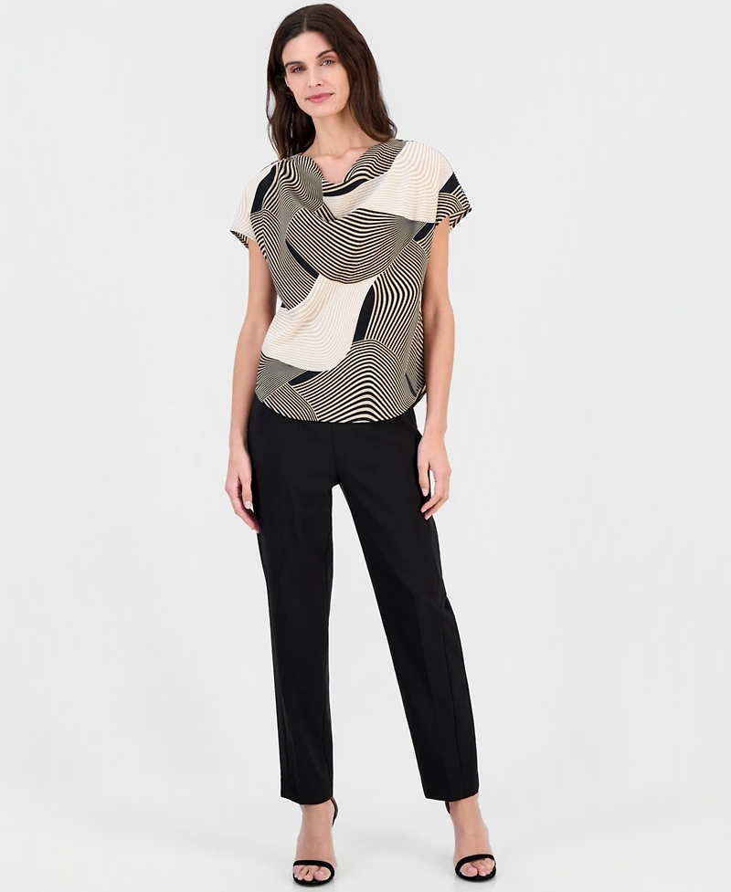 Anne Klein Women's Printed Cowl-Neck Short-Sleeve Top