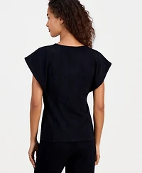 Anne Klein Petite Knit V-Neck Flutter Short-Sleeve Top